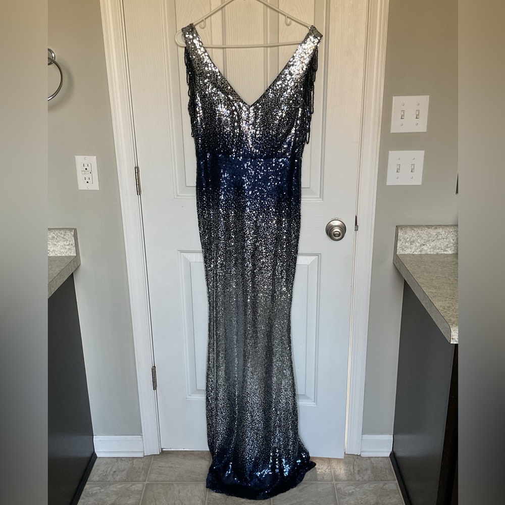 1920’s Silver and Navy Sequined Ombre Evening Gown